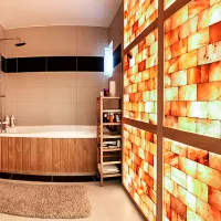 Himalayan salt wall in bathroom Himalayan salt wall in bathroom