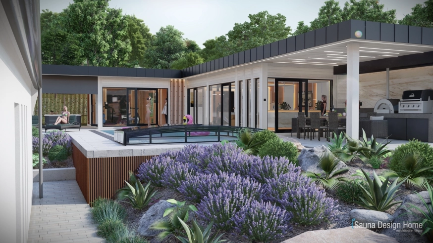 Outdoor saunahouse in luxus design